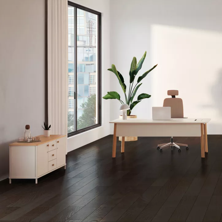 KARL DIRECTION VDF│Bureau de direction - avec voile de fond - plateau droit│Lin / Chêne massif