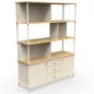 KARL RANGEMENT│Bibliothèque Largeur 141 cm avec 2 portes et 3 tiroirs│Lin / Chêne naturel KARL RANGEMENT│Bibliothèque Largeur 141 cm avec 2 portes et 3 tiroirs│Lin / Chêne naturel