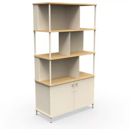 KARL RANGEMENT│Bibliothèque Largeur 100 cm - 2 portes│Lin / Chêne naturel