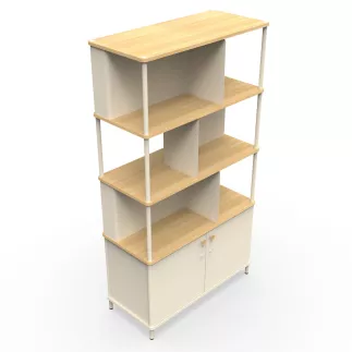 KARL RANGEMENT│Bibliothèque Largeur 100 cm - 2 portes│Lin / Chêne naturel