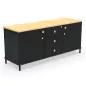 KARL RANGEMENT│Crédence Largeur 141 cm avec 2 portes et 3 tiroirs│Lin ou Bois noir / Chêne naturel KARL RANGEMENT│Crédence Largeur 141 cm avec 2 portes et 3 tiroirs│Lin ou Bois noir / Chêne naturel