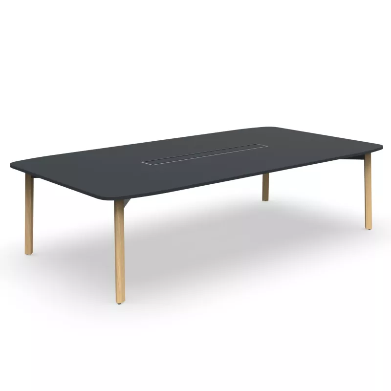 KARL CONFERENCE│Table de réunion - 10-12 personnes - 280x150 - avec trappe │Bois noir / Chêne massif