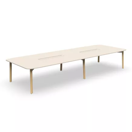 KARL CONFERENCE│Table de réunion - 14-16 personnes - 420x150 - avec trappe │Lin ou Bois noir / Chêne massif