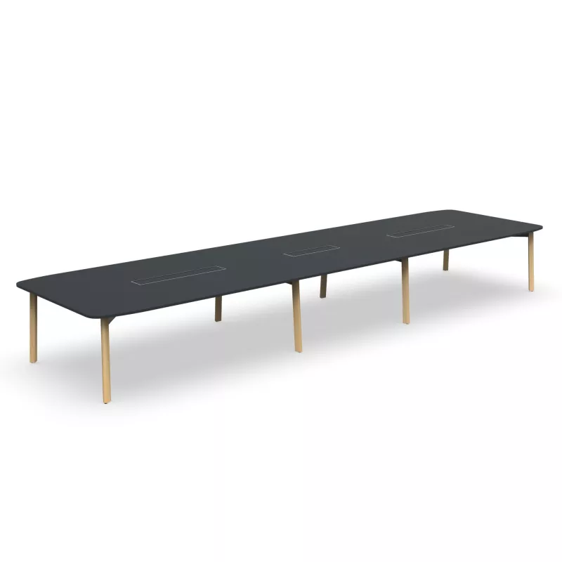 KARL CONFERENCE│Table de réunion - 18-20 personnes - 560x150 - avec trappe │Lin ou Bois noir / Chêne massif