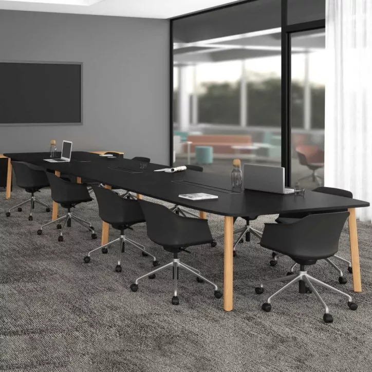 KARL CONFERENCE│Table de réunion - 18-20 personnes - 560x150 - avec trappe │Lin ou Bois noir / Chêne massif