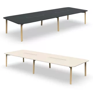 KARL CONFERENCE│Table de réunion - 14-16 personnes - 420x150 - avec trappe │Lin ou Bois noir / Chêne massif