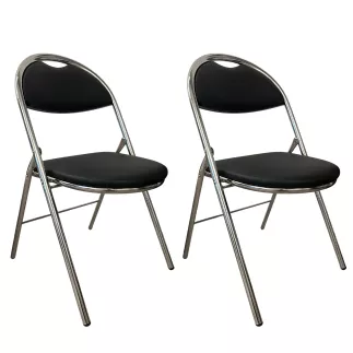 GEO│Lot de 2 Chaises pliantes similicuir│Noir / Chromé