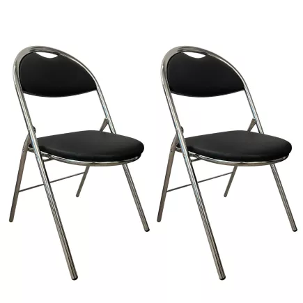 GEO│Lot de 2 Chaises pliantes similicuir│Noir / Chromé