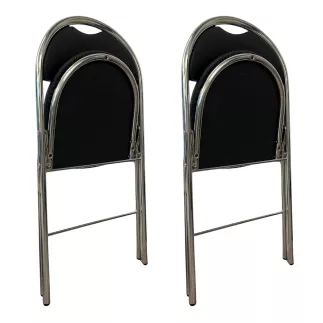 GEO│Lot de 2 Chaises pliantes similicuir│Noir / Chromé