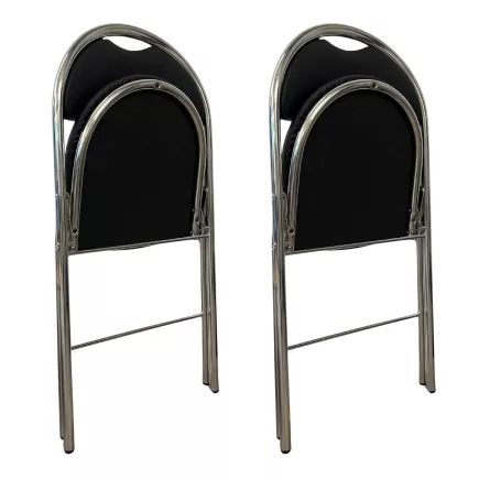 GEO│Lot de 2 Chaises pliantes similicuir│Noir / Chromé
