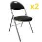 GEO CUIR│Lot de 2 Chaises pliantes similicuir│Noir / Chromé GEO CUIR│Lot de 2 Chaises pliantes similicuir│Noir / Chromé