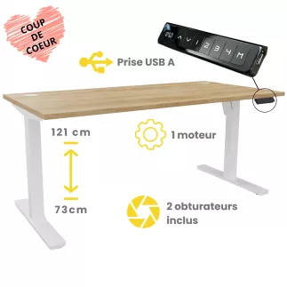 ENVOL ONE│Bureau électrique 1 moteur - 4 mémoires de position - USB A