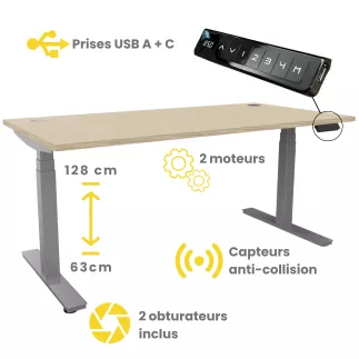 ENVOL EVO│Bureau électrique 2 moteurs - 4 mémoires de position - USB A+C