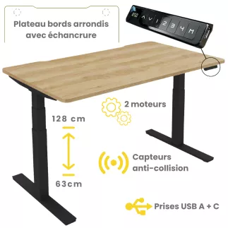 ALTO RH│Bureau électrique 2 moteurs - 4 mémoires de position - USB A+C
