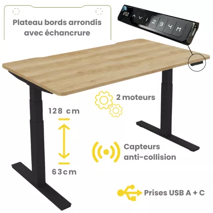 ALTO RH│Bureau électrique 2 moteurs - 4 mémoires de position - USB A+C