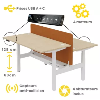 ENVOL EVO PARTAGE│Bureaux électriques 4 moteurs - 4 mémoires de position - USB A+C