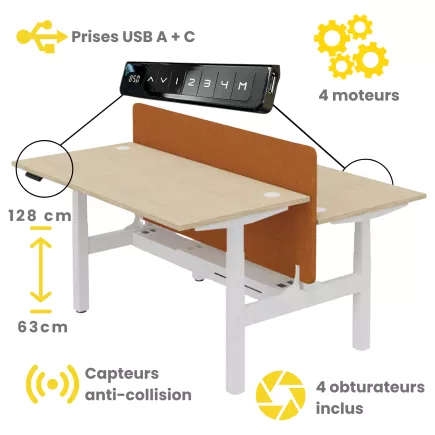 ENVOL EVO PARTAGE│Bureaux électriques 4 moteurs - 4 mémoires de position - USB A+C