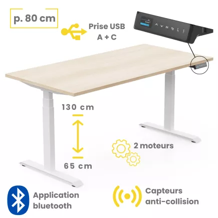 AXEL 2│Bureau électrique - p 80 cm - 4 mémoires double motorisation