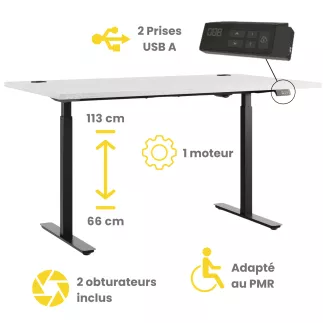 FLEX UP ONE+│Bureau électrique 1 moteur - 2 mémoires de position - 2xUSB A