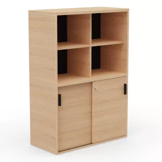KARA RANGEMENT│Armoire Hauteur 144 x Largeur 100 cm - 2 portes coulissantes + 4 niches ouvertes│4 coloris à choix