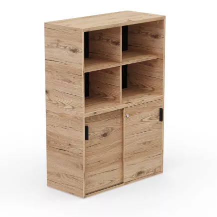 KARA RANGEMENT│Armoire Hauteur 144 x Largeur 100 cm - 2 portes coulissantes + 4 niches ouvertes│4 coloris à choix