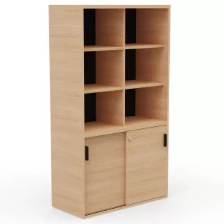 KARA RANGEMENT│Armoire Hauteur 179 x Largeur 100 cm - 2 portes coulissantes + 6 niches ouvertes│4 coloris à choix