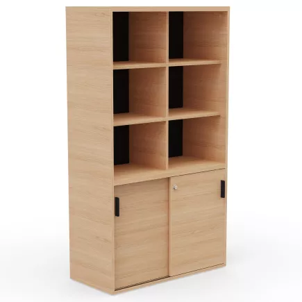 KARA RANGEMENT│Armoire Hauteur 179 x Largeur 100 cm - 2 portes coulissantes + 6 niches ouvertes│4 coloris à choix