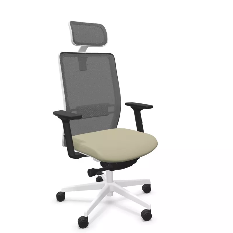 VOLT WHITE│Fauteuil de travail structure blanche avec têtière - Dossier résille VOLT WHITE│Fauteuil de travail structure blanche avec têtière - Dossier résille