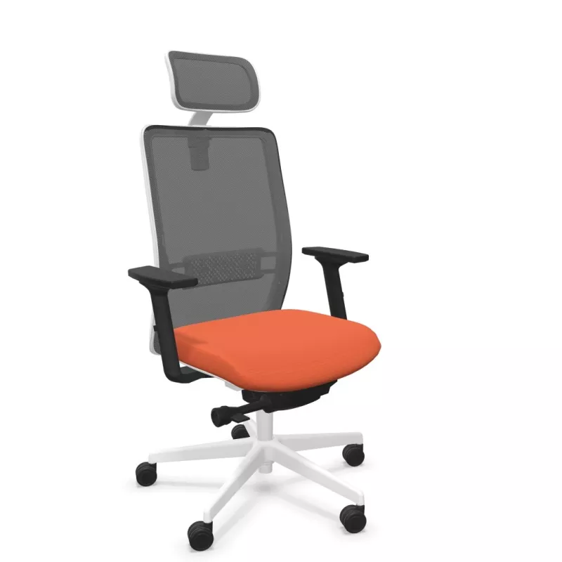 VOLT WHITE│Fauteuil de travail structure blanche avec têtière - Dossier résille VOLT WHITE│Fauteuil de travail structure blanche avec têtière - Dossier résille