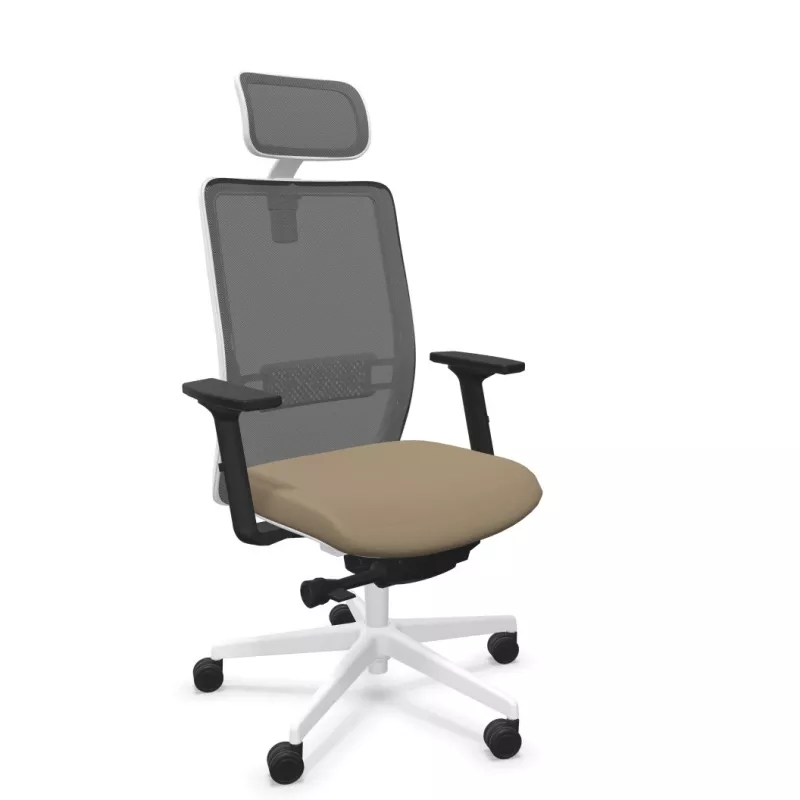 VOLT WHITE│Fauteuil de travail structure blanche avec têtière - Dossier résille VOLT WHITE│Fauteuil de travail structure blanche avec têtière - Dossier résille
