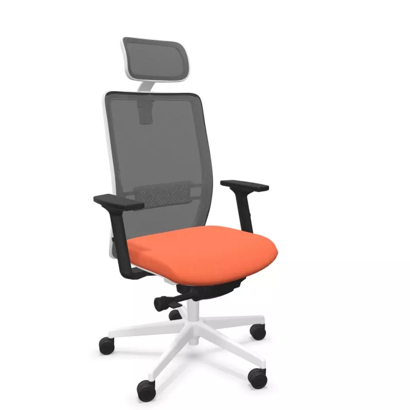 VOLT WHITE│Fauteuil de travail structure blanche avec têtière - Dossier résille VOLT WHITE│Fauteuil de travail structure blanche avec têtière - Dossier résille