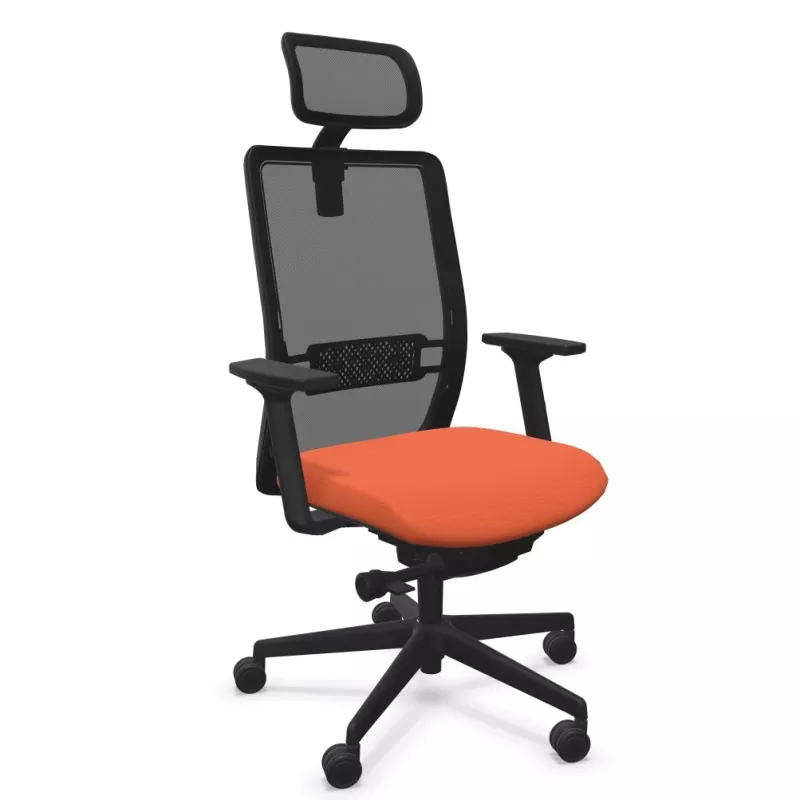 VOLT BLACK│Fauteuil de travail structure noir avec têtière -Dossier résille