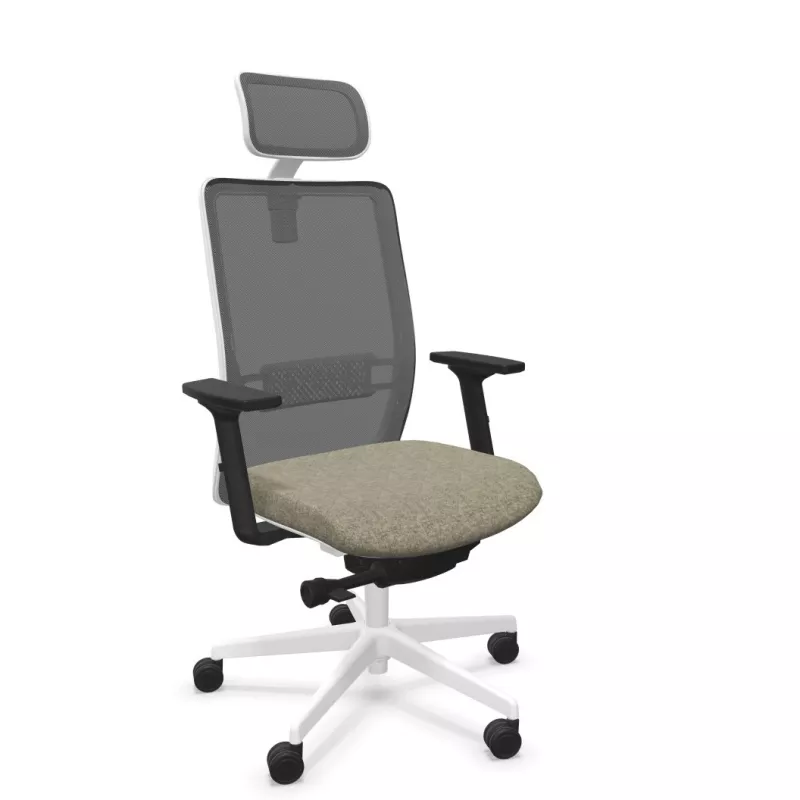 VOLT WHITE│Fauteuil de travail structure blanche avec têtière - Dossier résille VOLT WHITE│Fauteuil de travail structure blanche avec têtière - Dossier résille