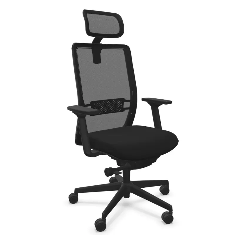VOLT BLACK│Fauteuil de travail structure noir avec têtière -Dossier résille VOLT BLACK│Fauteuil de travail structure noir avec têtière -Dossier résille