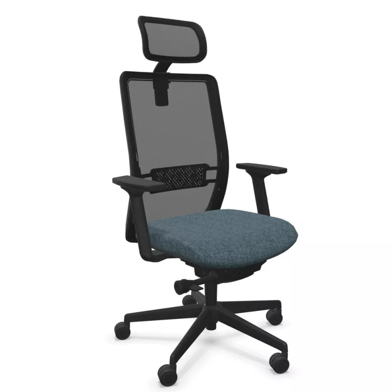 VOLT BLACK│Fauteuil de travail structure noir avec têtière -Dossier résille