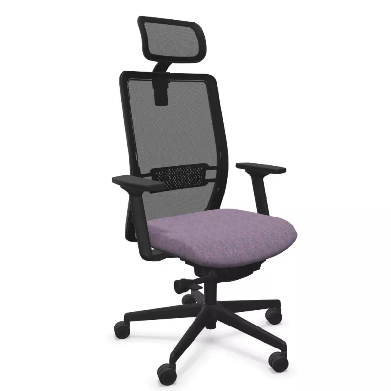 VOLT BLACK│Fauteuil de travail structure noir avec têtière -Dossier résille