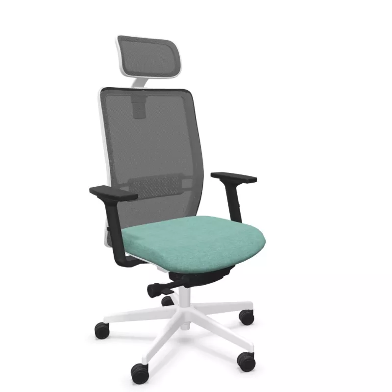 VOLT WHITE│Fauteuil de travail structure blanche avec têtière - Dossier résille VOLT WHITE│Fauteuil de travail structure blanche avec têtière - Dossier résille