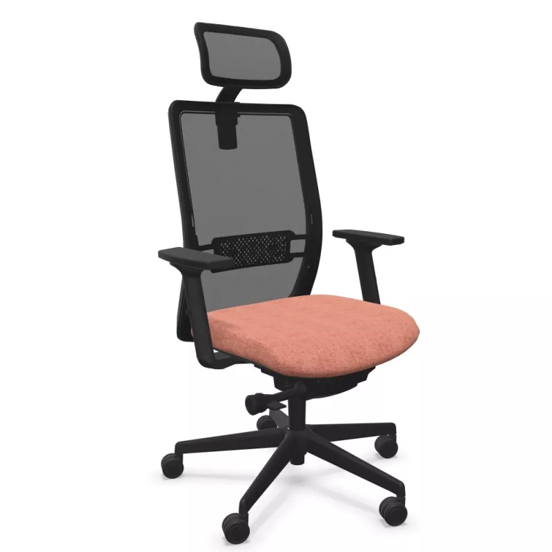 VOLT BLACK│Fauteuil de travail structure noir avec têtière -Dossier résille