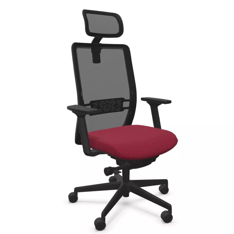 VOLT BLACK│Fauteuil de travail structure noir avec têtière -Dossier résille