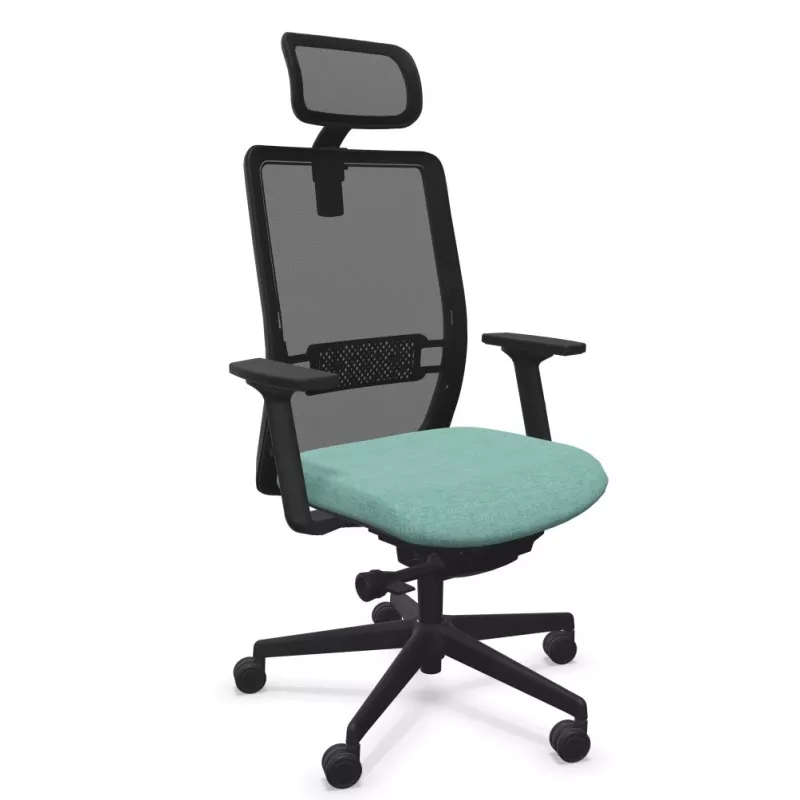 VOLT BLACK│Fauteuil de travail structure noir avec têtière -Dossier résille