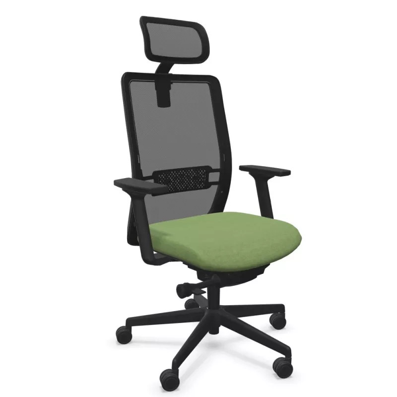 VOLT BLACK│Fauteuil de travail structure noir avec têtière -Dossier résille