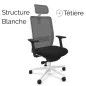 VOLT WHITE│Fauteuil de travail structure blanche avec têtière - Dossier résille