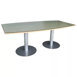 ELOISE│Table de Conférence Tonneau 200x100 - Erable blanc / Gris Alu / Verre
