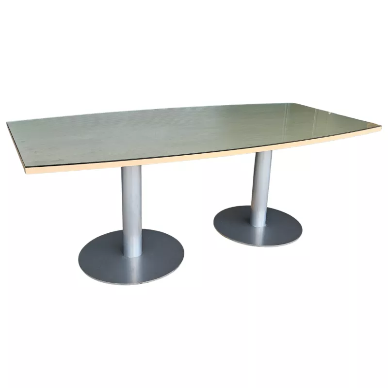 ELOISE│Table de Conférence Tonneau 200x100 - Erable blanc / Gris Alu / Verre ELOISE│Table de Conférence Tonneau 200x100 - Erable blanc / Gris Alu / Verre