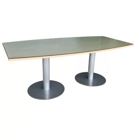 ELOISE│Table de Conférence Tonneau 200x100 - Erable blanc / Gris Alu / Verre