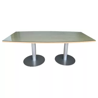 ELOISE│Table de Conférence Tonneau 200x100 - Erable blanc / Gris Alu / Verre