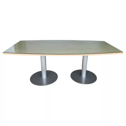 ELOISE│Table de Conférence Tonneau 200x100 - Erable blanc / Gris Alu / Verre