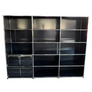 USM HALLER│Etagère 15 cases 3L x 5H - 13 cases ouvertes + 2 tiroirs doubles DS│Noir