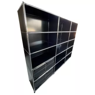 USM HALLER│Etagère 15 cases 3L x 5H - 13 cases ouvertes + 2 tiroirs doubles DS│Noir