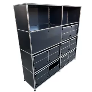 USM HALLER│Armoire 8 cases 2L x 4H - 2 cases ouvertes + 5 tiroirs doubles DS + 1 clapet│Noir